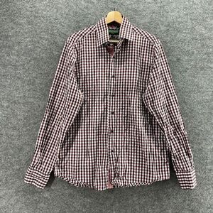 Inserch Shirt Men L Large Black Plaid Button Up Collared Long Sleeve Cotton